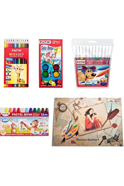 Fatih 12'li Pastel Boya Keçeli Boya Kuru Boya Sulu Boya ve Resim Defteri
