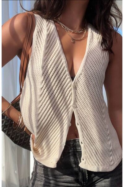 Eliss butik Ekru Spor Pamuk Triko Yelek