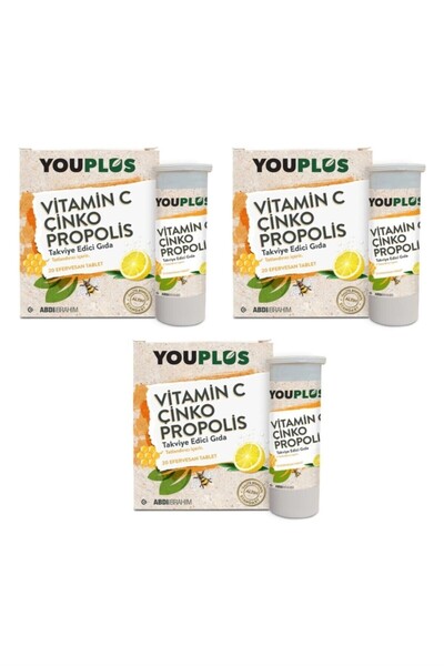 Youplus عبوة من 3 فيتامين سي زنك بروبوليس 20