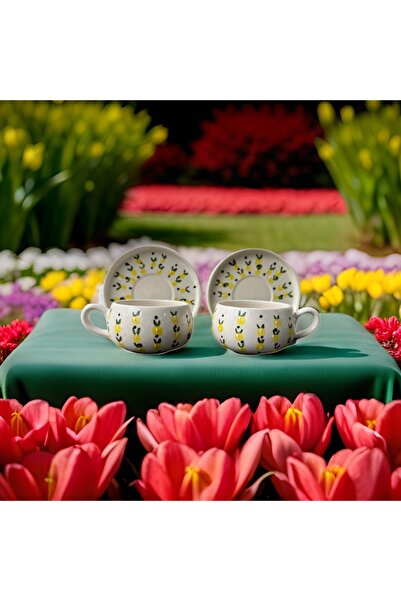 İlbay Çini Takı Baby Lemon Patterned Handcrafted Ceramic Mug with 2 Beren Plates |   Herbal Tea Cup