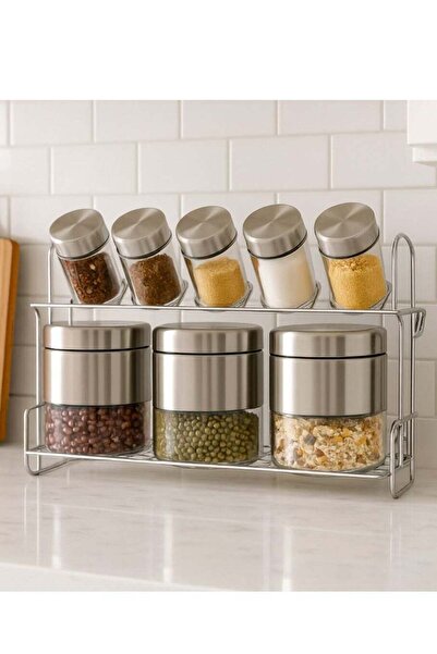 ALMUFARREJ مجموعة علب زجاجية للشاي والسكر مكونة من 8 قطع