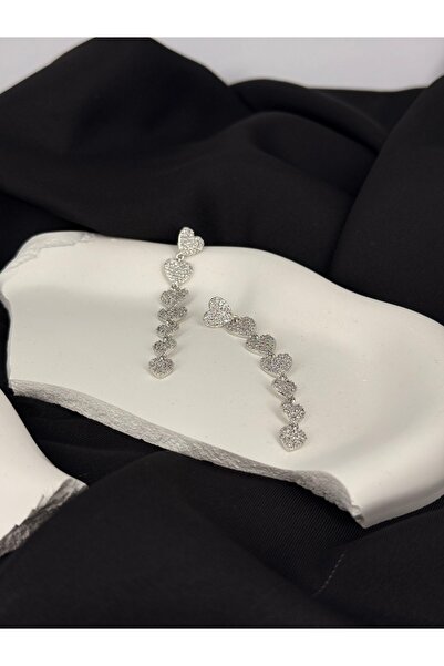Unzilee Silver Color Multi-Heart Dangle Earrings with White Zirconia Stone