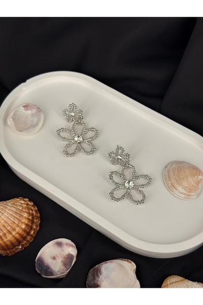 Unzilee Silver Color Flower Model Hanging Steel Stud Earrings