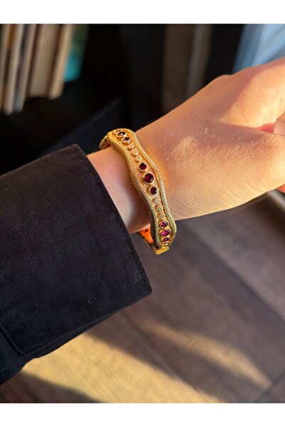 HOUSEKİ Classic Antique Embroidered Vintage Bracelet Handcuff Bangle