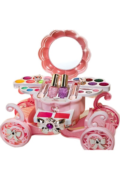 WePro Store Detská make-up sada rubínovo ružová, rozpustná vo vode, očné tiene, lak na nechty, púder, taštička, netoxická