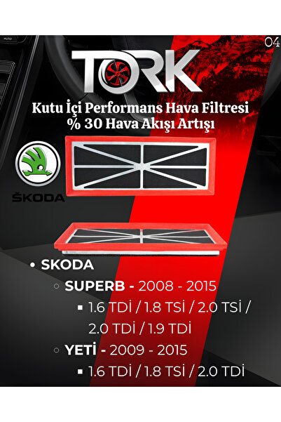 TORK Skoda Superb-Yeti (1.9 Tdi-1.6 Tdi-2.0 Tdi) Performance Air Filter-(30% ...