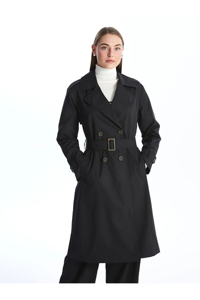 LC Waikiki LCWAIKIKI Classic Чорний Тренч з круазеним коміром для жінок