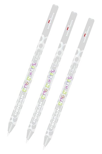Pensan Jel Tükenmez Kalem Beyaz 1.0 mm 3 Adet Beyaz Neon Jel Kalem Beyaz Müre...