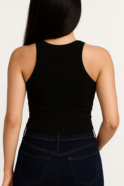 Hayalet Halter Neck Cotton Ribbed Tank Top - Basic & Comfortable Women's Top