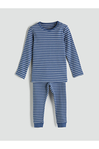 LC Waikiki Bisiklet Yaka Uzun Kollu Çizgili Erkek Bebek Pijama Takımı