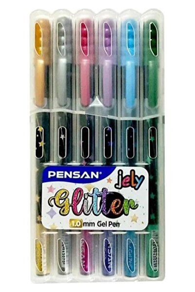 Pensan Simli Jel Kalem 6 Renk 1 Paket 1.0 mm Plastik Kutulu Simli Kalem Seti ...