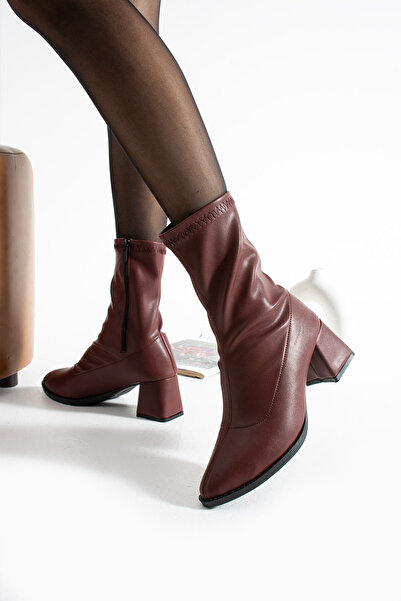 HVZ Exclusive Burgundy Heeled Zippered Stretch Women's Boots