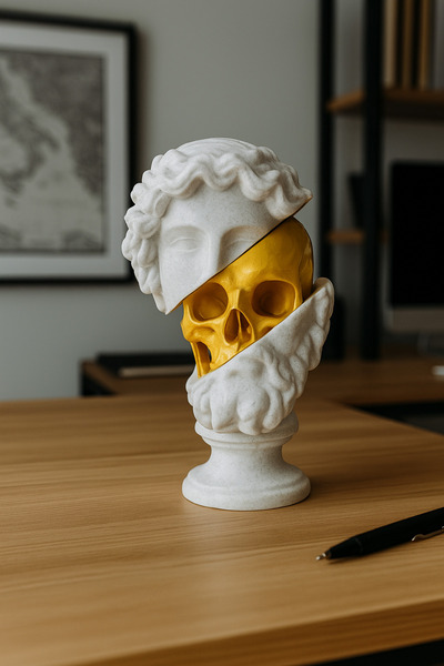 TODEKORA Altın Kafatası Detaylı Dekoratif Büst Heykel Modern Masaüstü ve Salo...