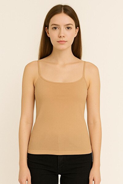 MAVİ QUMSAL Γυναικείο βαμβακερό φανελάκι με λουράκια σε χρώμα του δέρματος