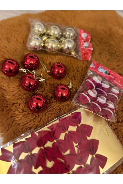 Marrone Christmas Ornaments Set |   Red Ball, Gold Ball, Ribbon and Santa Claus Figures