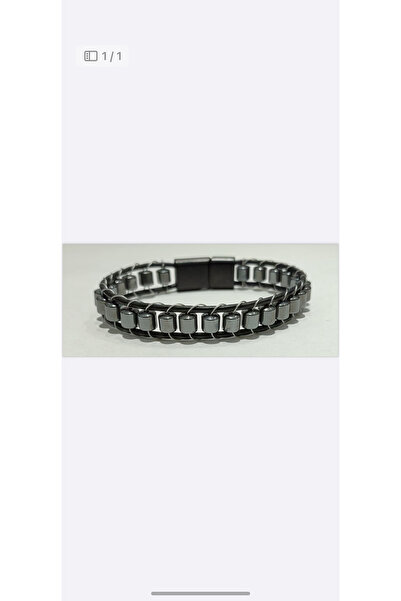 ATKGİYİM Bracelet Men's Black Leather Braided Detailed Steel Bracelet