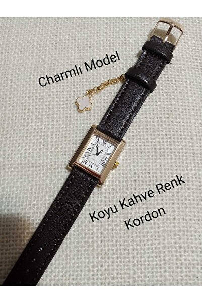 Brality Retro Minimal Dark Brown Cord Women's Wristwatch Charmli Model Gold Case 0111
