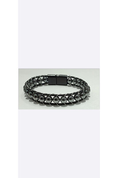 ATKGİYİM Bracelet Men's Black Leather Braided Detailed Steel Bracelet