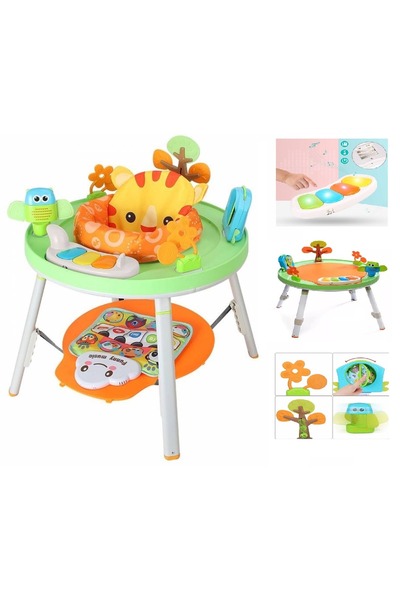 WePro Store Dětský skákací koutek 3 v 1 s aktivitním centrem a klavírem, hracím stolkem, krmnou židličkou, zvuky, světly a lvem