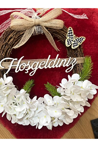 Marrone Στολίδι για την πόρτα με λουλούδια ορτανσίας με εκτύπωση καλωσορίσματος