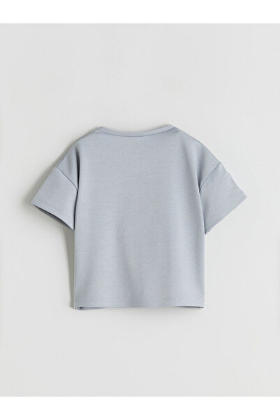 LC Waikiki Gray Crew Neck Printed Girls' T-Shirt and Pants 2-Piece Set