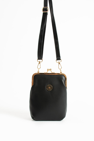 H&D COLLECTİON Black Women's Scholarship Gold Accessory Adjustable Cross Strap Faux Leather Shoulder and Crossbody Bag 1433