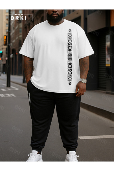 EFFRENATU Trendy Stylish Printed Oversized White T-Shirt & Black Pants Tracksuit Set