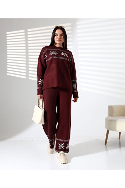 REDMİNA fashion Snowflake Embroidered Women's Knitwear Set