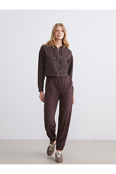 LC Waikiki Brown Hooded Women's Zippered Sweatshirt