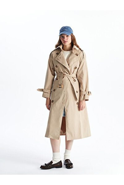 LC Waikiki Beige Jacket Collar Oversize Women's Trench Coat