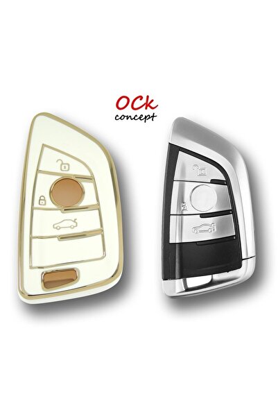 ock concept حافظة مفاتيح السيارة بيضاء اللون مكونة من 4 أزرار لسلسلة BMW G، س...