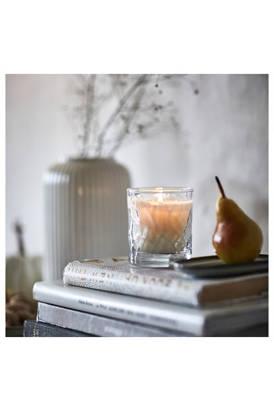 IKEA HÖSTAGILLE Scented candle in glass, Pear clear glass, 35 hr