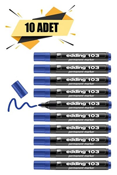 Edding 103 Kalıcı Işaretleyici Marker Mavi Kalem Metal Plastik Cam (10 Adet)