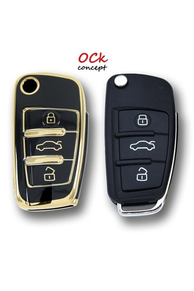ock concept حافظة مفاتيح سيارة أودي سوستالا 3 أزرار سوداء اللون، سلسلة مفاتيح...