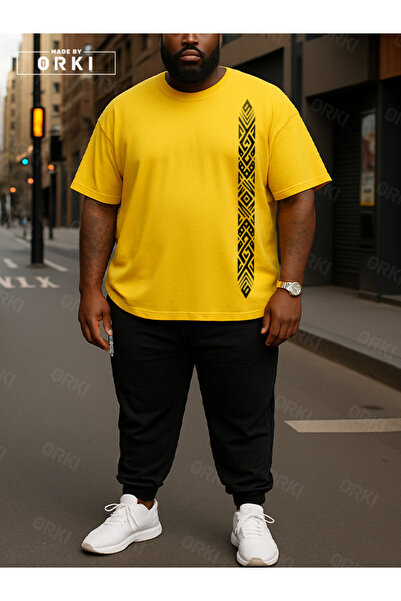 EFFRENATU Trendy Stylish Printed Plus Size Yellow T-Shirt & Black Pants Tracksuit Set
