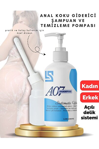 LoraShine İntim Koku Önleyici Şampuan ve Açılı Anal Temizlik Pompası – Hijyen ve Derin Temizlik Seti
