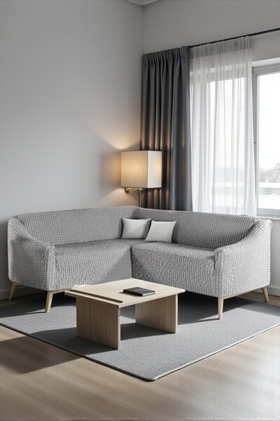 BBY HOME & DESIGN L Чохол для дивана, еластичний, з гумкою, з лікра, диван, кутовий чохол для дивана, світло-сірий