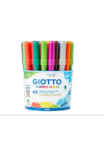 Giotto Turbo Maxi Kalın Uçlu Keçeli Boya Kalemi 48'li Pot 12 Renk x 4'lü