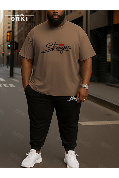 EFFRENATU طقم بدلة رياضية مكون من تي شيرت كبير الحجم مطبوع عليه "Stay Strong"...