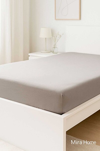 CPU ELEKTRONİK Double Plain Combed Cotton & # 37;100 Cotton Fitted Sheet 160X200 Newsheet Gray