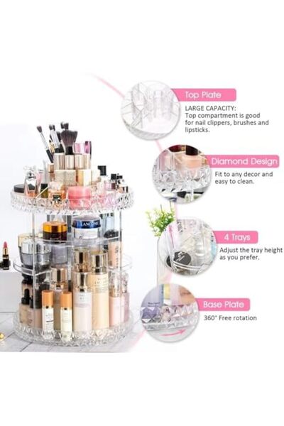 Generic 360° Spinning Makeup Organizer – Clear Acrylic Beauty Storage with Adjustable Shelves