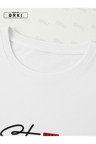 EFFRENATU Stay Strong Printed Plus Size White T-Shirt & Black Pants Tracksuit Set