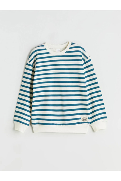 LC Waikiki Lcw Kids Beige Crew Neck Striped Boys' Sweatshirt and Sweatpants Set of 2