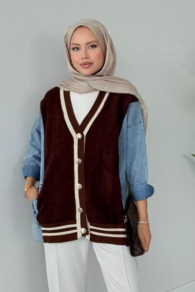 Hazamoda سترة أزور مكافئة باللون البني