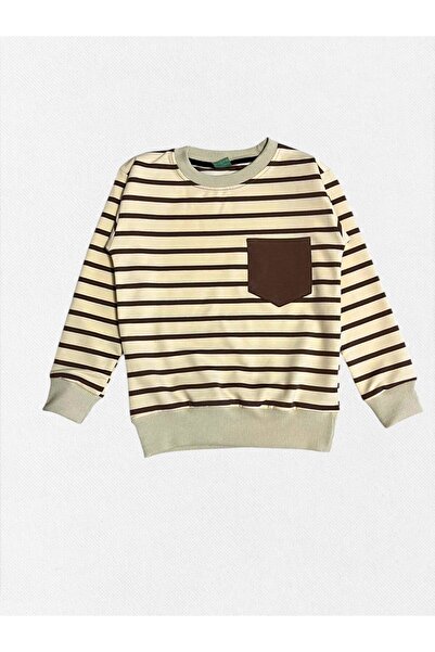 Fil Kids Σετ αγοριών από 100% βαμβάκι σε μπεζ χρώμα, γαλακτόχρωμο ριγέ, μακρυμάνικο φούτερ με τσέπες