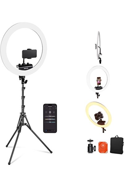 NEEWER حلقة إضاءة احترافية مع حامل وحامل هاتف، 18 بوصة رفيعة للغاية، 45 واط 2900 كلفن - 7000 كلفن TLCI