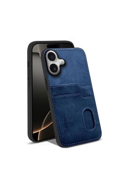 Zebana Apple iPhone 17 Uyumlu Kılıf Kartlıklı Lüx Deri Kılıf Lacivert