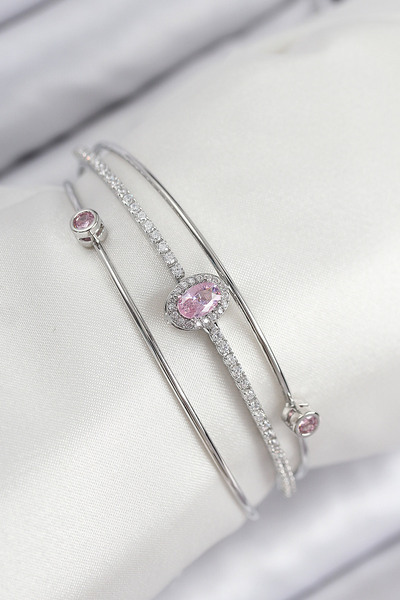 Clariss سوار نسائي من النحاس مرصع بحجر الزركون موديل باجيت فضي اللون