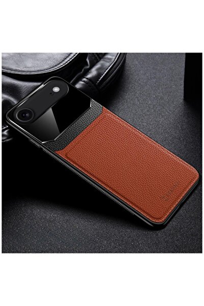 Zebana Apple iPhone 17 Air Uyumlu Kılıf Lens Deri Kılıf Kahverengi