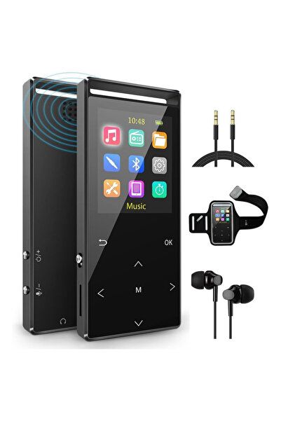 Velixo MP3 Player 1.8" Touch, BT 5.0, 64GB, SD 128GB, Speaker, HiFi, FM, Recorder, USB-C, Case, Headphones